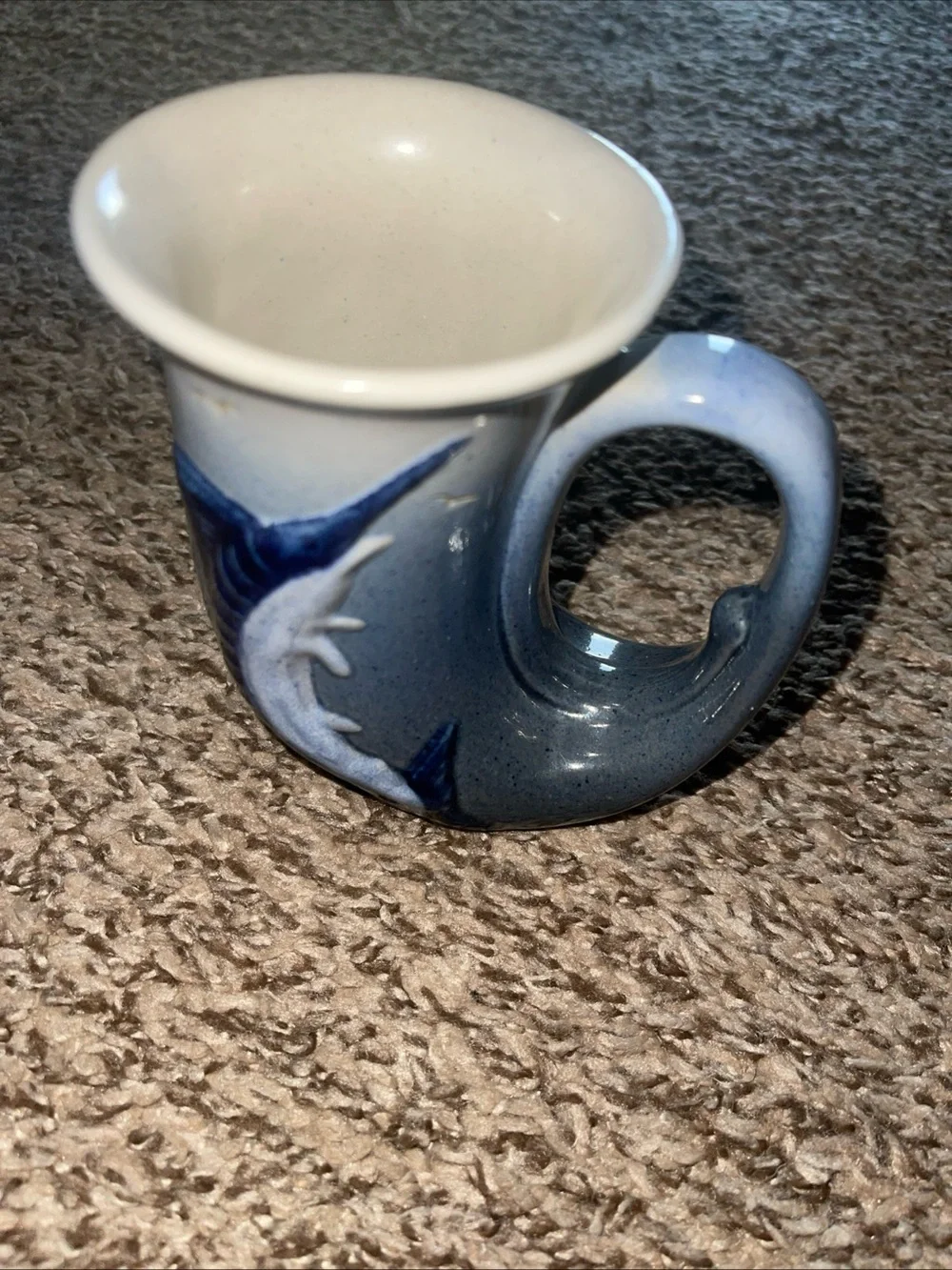 Blue Ceramic Mug with Swordfish Relief